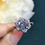 抖音直播热卖 2克拉仿真莫桑石花朵造型八心八箭锆石开口戒指女