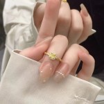 热销小红书同款 镀18k金色黄钻小方糖彩宝戒指 仿水晶锆石指环女