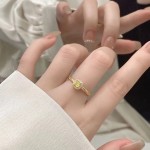 热销小红书同款 镀18k金色黄钻小方糖彩宝戒指 仿水晶锆石指环女
