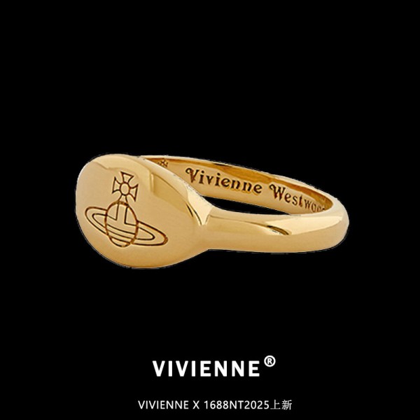 Vivienne wesstwood戒指土星刻印椭圆印章简约光面素戒闭口西太后