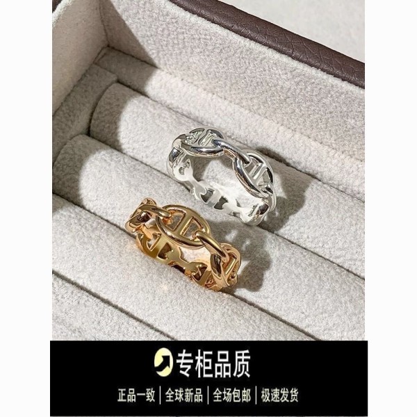 爱家新款时尚亮面链条猪鼻子小众设计环环相扣食指戒指环