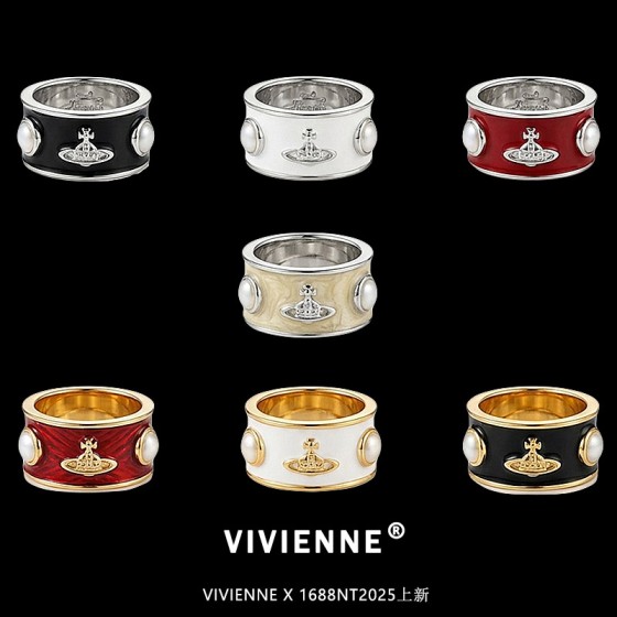 Vivienne西太后国王戒指星球指环土星贝母彩色珐琅滴胶宽版滴油