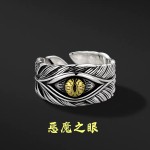 复古恶魔之眼戒指男潮个性羽毛眼睛开口食指戒上帝之眼男士单身戒