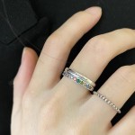 复古双层彩钻字母戒指女小众高级感食指戒时尚简约锆石开口指环