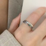 复古双层彩钻字母戒指女小众高级感食指戒时尚简约锆石开口指环