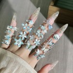星蓝花屿童话风冰蓝渐变氛围感蝴蝶花朵戒指女小众设计感甜酷指环