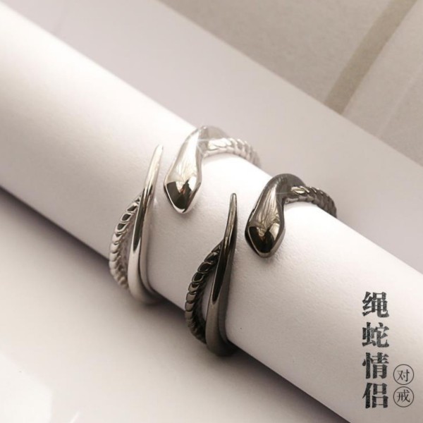 绳蛇情侣戒指男女一对潮流个性蛇形开口指环时尚生肖蛇情侣对戒