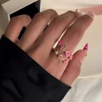 精致优雅风玫瑰金桃花密镶连珠戒指女小众设计轻奢高级感厂家