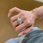 海纹宝石宽面珍珠闪钻戒指女轻奢小众气质名媛食指戒
