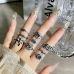 轻奢小众复古宝蓝锆石开口戒指女冷淡风个性高级感简约时尚食指戒