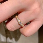 中古拉丝莫桑满钻戒指女2025新款爆款轻奢锆石沙金黄色食指戒环子