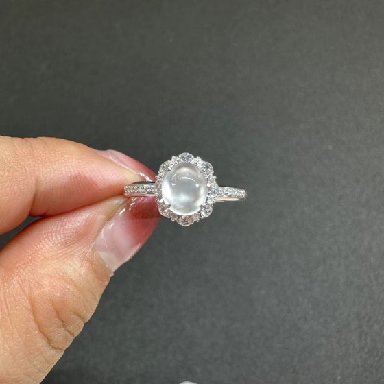 新中式仿冰透水沫玉戒指女简约鸽子蛋开口可调节指环高级感潮手饰