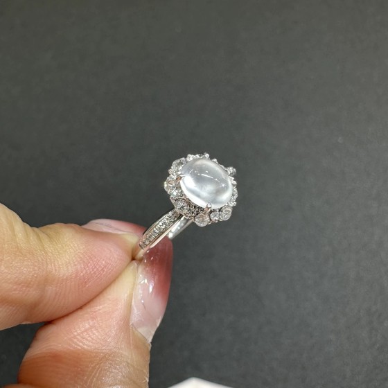 新中式仿冰透水沫玉戒指女简约鸽子蛋开口可调节指环高级感潮手饰