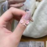 新中式珐琅彩樱花戒指环开口调节女士简约高级感