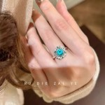 蓝楹花~清冷蓝钻花环戒指帕拉伊巴轻奢显白高级感开口戒
