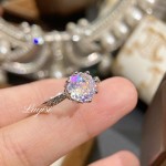 法式轻奢手工拉丝八角千禧玫瑰切海蓝宝戒指时尚高碳钻玫瑰花钻戒