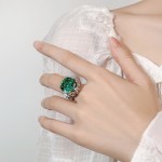 珠宝饰品戒指千禧玫瑰切帕拉绿蓝方形时尚轻奢高级感开口女款批发