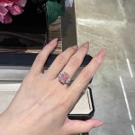 苏富比同款奢华重工仿真粉钻戒指大克拉冰花切肥长方高碳钻女戒