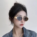 猫眼墨镜女款高级感2026新款金属小脸椭圆形复古小框茶色太阳眼镜