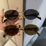 太阳镜女夏季新款欧美个性椭圆金属墨镜ins网红高级感大框眼镜男