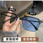 痞帅半框变色眼镜男自动感光光学防紫外线防强光太阳眼镜韩潮