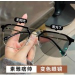 痞帅半框变色眼镜男自动感光光学防紫外线防强光太阳眼镜韩潮