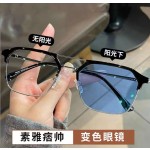 痞帅半框变色眼镜男自动感光光学防紫外线防强光太阳眼镜韩潮
