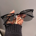 感光变色半框眼镜男款大脸防蓝光时尚眼镜女可配度数平光眼睛