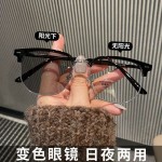 感光变色半框眼镜男款大脸防蓝光时尚眼镜女可配度数平光眼睛