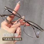 防蓝光新款复古商务眼镜框金属半眉毛奶咖色眼镜架眼镜男潮流