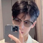 半框眼镜变色高颜值男可配度数网红防蓝光平光镜女