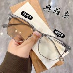 半框眼镜变色高颜值男可配度数网红防蓝光平光镜女