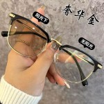 半框眼镜变色高颜值男可配度数网红防蓝光平光镜女