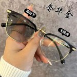 半框眼镜变色高颜值男可配度数网红防蓝光平光镜女