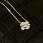 小香风立体花瓣山茶花项链镶钻白玫瑰戒指轻奢花朵戒指开口手镯女