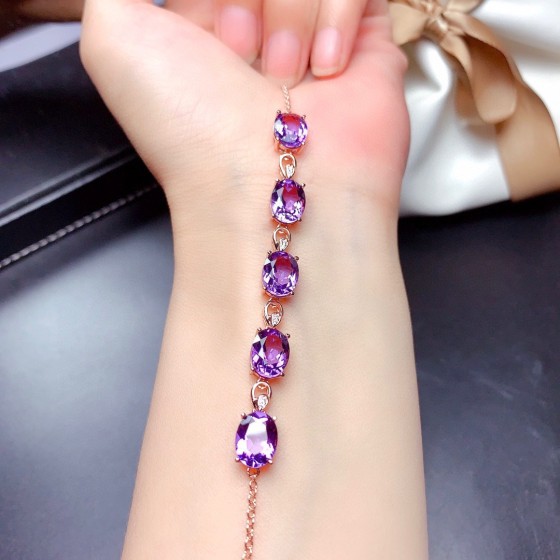抖音直播热卖紫水晶手链彩宝手链女 小众设计满钻蛋形面手饰品