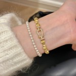 法式复古镶钻猫眼马蹄扣手链女中古风小众高级感弹力绳手饰手串