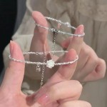 新款碎银子莲花福牌手链女轻奢时尚百搭福运莲莲锁骨链套装批发