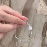 新款碎银子莲花福牌手链女轻奢时尚百搭福运莲莲锁骨链套装批发