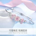 新款热卖樱花恋手镯桃花转运珠推拉可调节镀银手环手饰品抖音