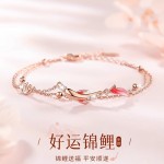 好运锦鲤手链女时尚轻奢小众设计手环国风莲花双层本命年上岸手饰