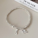 不规格碎银子猫咪小鱼可爱狗盘缠手链女小众设计银圈手饰礼物手串