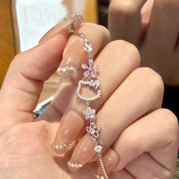 可爱hellokitty粉钻樱花手链女轻奢高颜值小众设计凯蒂猫饰品批发
