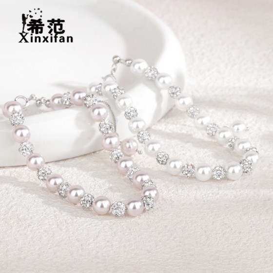 s925纯银曼塔玫瑰紫珍珠手链串珠高级感小众新中式香巴拉水晶钻球