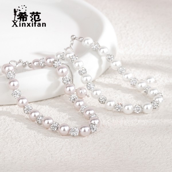 s925纯银曼塔玫瑰紫珍珠手链串珠高级感小众新中式香巴拉水晶钻球