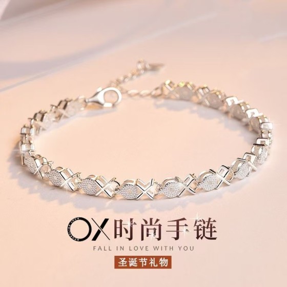 跨境热卖镀925银手链女韩版简约个性创意OX手链 新款本命年礼物批