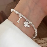 不规格碎银子猫咪小鱼可爱狗盘缠手链女小众设计银圈手饰礼物手串