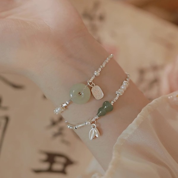 新款福禄平安新中式不规则碎银竹节女生手链仿玉葫芦复古国风手饰