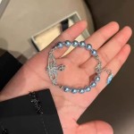 精工打造精致百搭镶钻蓝灰色珍珠手链女款跨境热销直播爆款厂