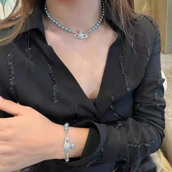 精工打造精致百搭镶钻蓝灰色珍珠手链女款跨境热销直播爆款厂